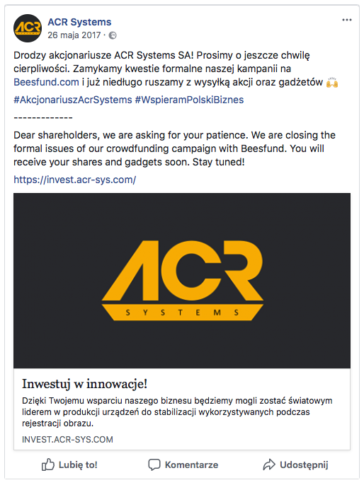 ACR Systems podtrzymujące komunikację ze społecznością ACR Systems podtrzymujące komunikację ze społecznością