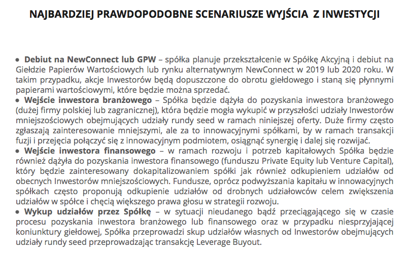 Scenariusze wyjścia z inwestycji prezentowane przez spółkę JedenŚlad Scenariusze wyjścia z inwestycji prezentowane przez spółkę JedenŚlad